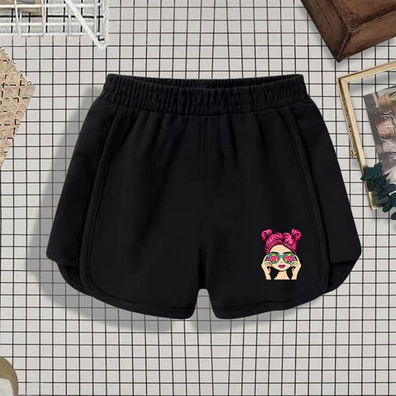 Cethrio Girls Athletic Shorts, Elastic Waist Casual Cotton Loose Summer Shorts Black Size 8 T