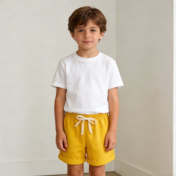 Cethrio Girls Athletic Shorts, Elastic Waist Summer Casual Relaxed Fit Kids Running Shorts Yellow Size 6-7 T