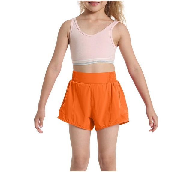 Cethrio Girls Athletic Shorts, Loose Elastic Waist Running Lightweight Summer Shorts Orange Size 8-10 T