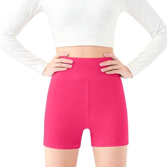 Cethrio Girls Bike Shorts Size 10-12, Casual Stretch High-waisted Dancing Summer Shorts Hot Pink Size 10-12