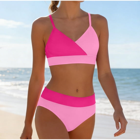 Cethrio Girls Bikini Swimsuits, Casual 2 Piece Summer High-waisted Swimsuit Tops and Swimsuit Bottoms Pink Size 7-8