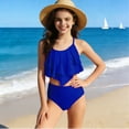 thumbnail image 1 of Cethrio Girls Bikini Swimsuits, Two Piece High-waisted Pleated Beach Bathing Suits Swimwear Blue Size 10-12, 1 of 5