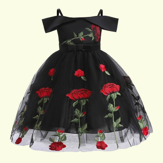Cethrio Girls Birthday Princess Dress- Bow Tie Sleeveless Mesh Pageant Dresses Black Size 9-10T