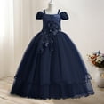 thumbnail image 1 of Cethrio Girls Birthday Princess Dress- Short Sleeve Bow Tie Mesh Pageant Dresses Navy Size 13-14T, 1 of 1
