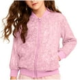 thumbnail image 1 of Cethrio Girls Bomber Jackets Size 7-8, Long Sleeve Sequin Performance Zip up Spring Outerwear Pink Size 7-8, 1 of 6