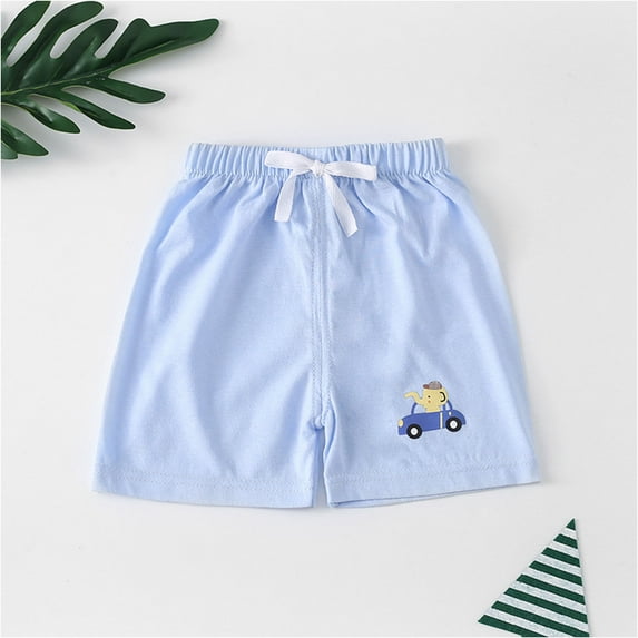 Cethrio Girls Boys Casual Shorts, Drawstring Cotton Elastic Waist Summer Pants Blue Size 3-4 T