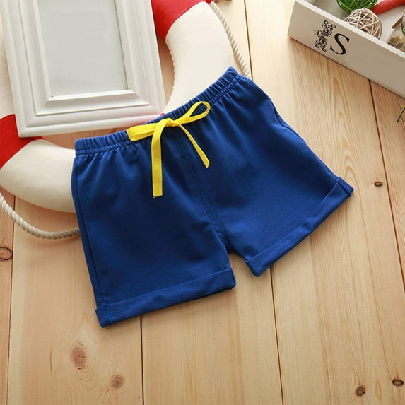 Cethrio Girls Boys Casual Shorts, Elastic Waist Cotton Solid Color Summer Pants Blue Size 6T