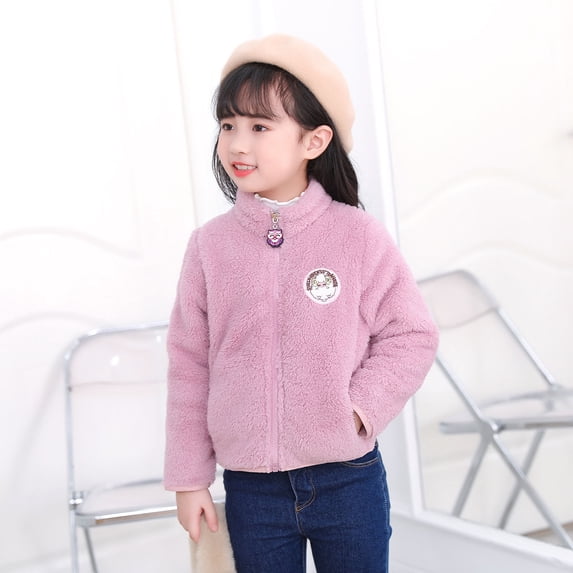 Cethrio Girls Boys Fleece Jackets, Warm Long Sleeve Zip up Pockets Fall Winter Coats Purple Size 4-5T