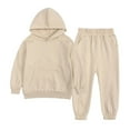 thumbnail image 1 of Cethrio Girls Boys Outfit Sets, Hooded Cotton Long Sleeve Sweatshirt and Sweatpants Set Beige Size 8-9 T, 1 of 9