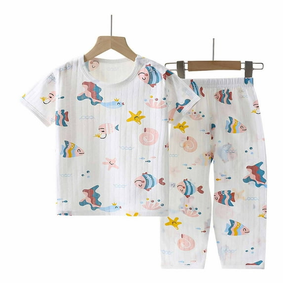 Cethrio Girls Boys Pajama Sets, Elastic Waist Printed Short Sleeve Cotton Casual Loungewear Pink Size 4-5 T