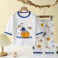 thumbnail image 1 of Cethrio Girls Boys Pajama Sets, Printed 3/4 Sleeve Cotton Elastic Waist Casual Loungewear Blue Size 3-4 T, 1 of 4