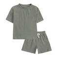 thumbnail image 1 of Cethrio Girls Boys Pajama Sets, Short Sleeve Casual Cotton Solid Color Loungewear Clothes Dark Gray Size 8 T, 1 of 8