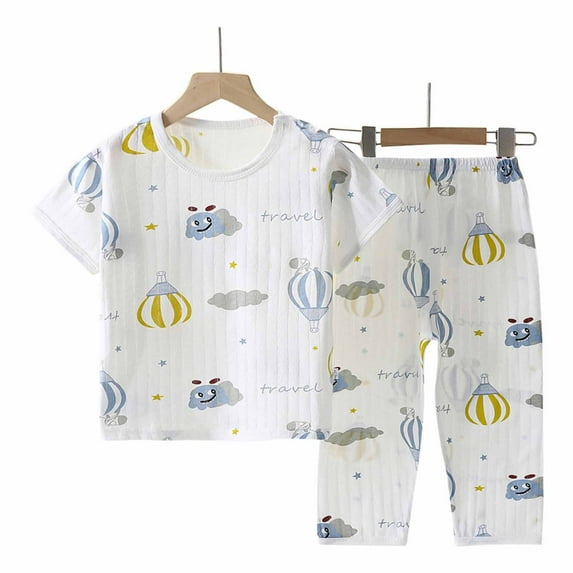 Cethrio Girls Boys Pajama Sets, Short Sleeve Elastic Waist Printed Cotton Casual Loungewear Gray Size 4-5 T