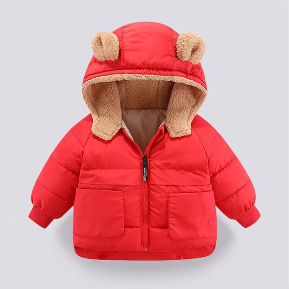Cethrio Girls Boys Puffer Jackets, Windproof Thickened Warm Full Zip Winter Coats Outerwear Red Size 12-18 Months