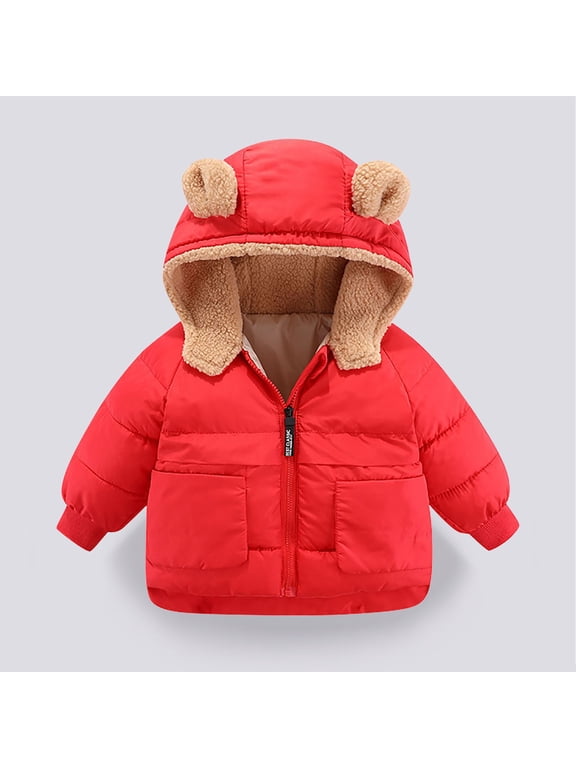 Girls Boys Puffer Jackets, Windproof Thickened Warm Full Zip Winter Coats Outerwear Red Size 12-18 Months