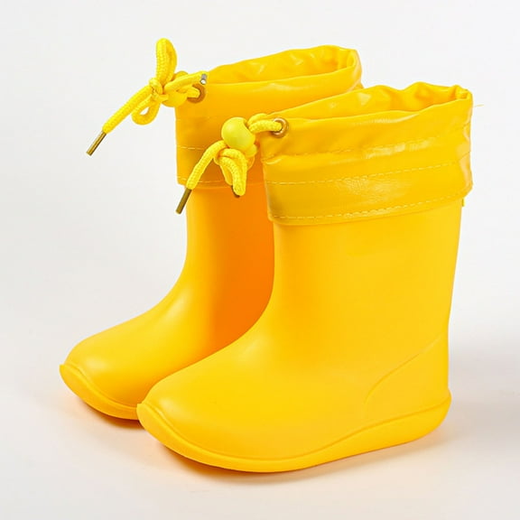 Cethrio Girls Boys Rain Boots, Lightweight Non Slip Waterproof Drawstring Rain Shoes Yellow Size 25