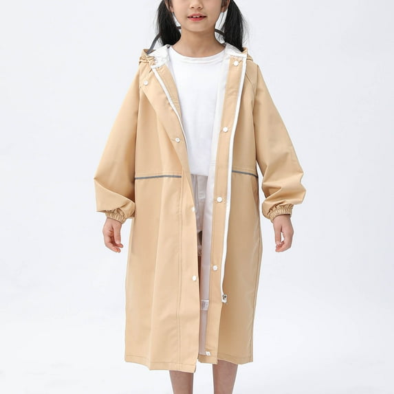Cethrio Girls Boys Rain Jackets, Lightweight Hooded Zip up Waterproof Kids Raincoats Khaki Size 6-7 T