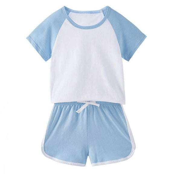Cethrio Girls Boys Shorts Sets, Short Sleeve Drawstring Sports Outfit Sets Light Blue Size 10-11 T