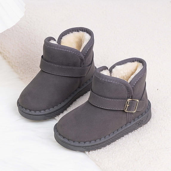 Cethrio Girls Boys Snow Boots, School Warm Non Slip Thicken Winter Shoes Gray Size 27