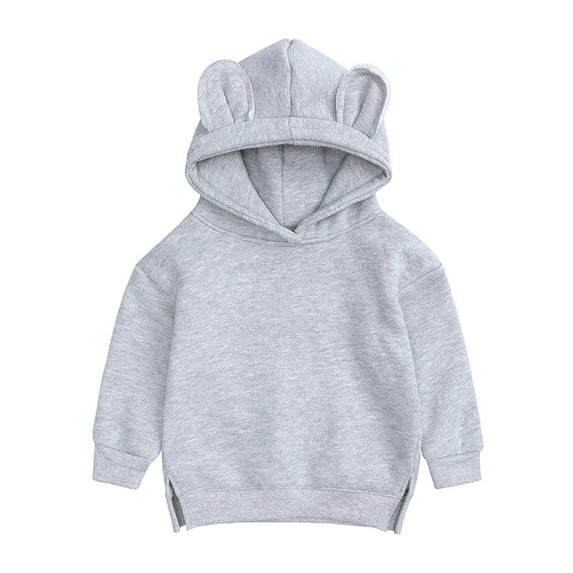 Cethrio Girls Boys Sweatshirts, Long Sleeve Solid Color Cotton Tops with Hoodies Gray Size 9-12 M