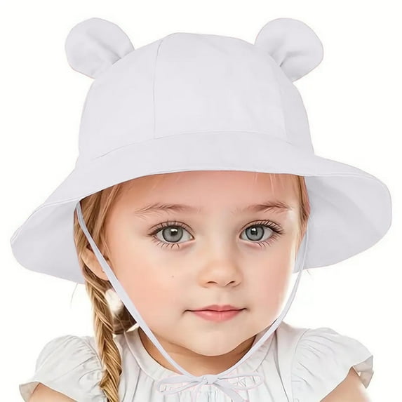 Cethrio Girls Bucket Hats, Wide Brim Outdoor Breathable Cotton Sun Hats White Size 4-7 T