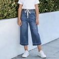 thumbnail image 1 of Cethrio Girls Capri Jeans Size 10-12, Casual Relaxed Fit Elastic Waist Summer Denim Capri Pants Blue, 1 of 5