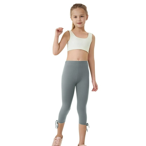 Cethrio Girls Capri Leggings, Stretch Athletic Elastic Waist Dance Summer Pants Gray Size 8-9 T