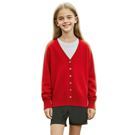 Cethrio Girls Cardigan Sweaters, Spring Fall Knitted Long Sleeve V Neck Cardigans for Girl Red Size 10-12