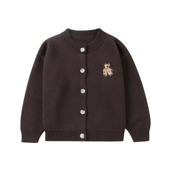 Cethrio Girls Cardigan Sweaters, Thermal Buttons Knitting Cotton Crew Neck Fall Winter Clothing Coffee Size 7-8