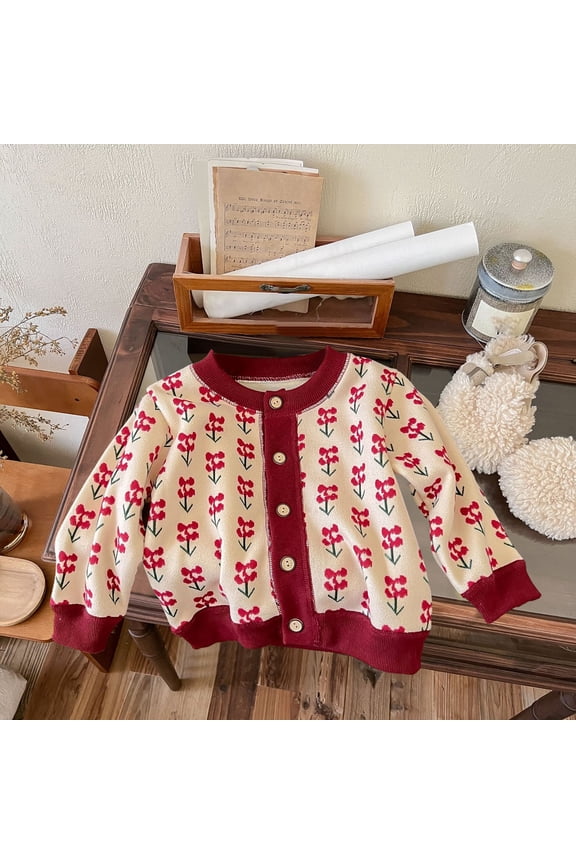 Girls Cardigans Sweaters, Lightweight Cotton Long Sleeve Kids Coats Red Size 10 T