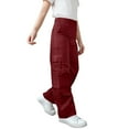thumbnail image 1 of Cethrio Girls Cargo Pants, Casual Elastic Waist Multipocket Relaxed Fit Straight Leg Pants Wine Size 12, 1 of 6
