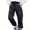 thumbnail image 1 of Cethrio Girls Cargo Pants, Relaxed Fit Casual Elastic Bottom Cotton Joggers with Pockets Black Size 10-12, 1 of 4