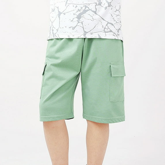 Cethrio Girls Cargo Shorts, Cotton Solid Color Elastic Waist Shorts with Pockets Green Size 11-12 T