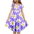 thumbnail image 1 of Cethrio Girls Casual Dresses, Crewneck Short Sleeve Ruffled Floral Print Summer Dress Purple Size 5-6T, 1 of 5