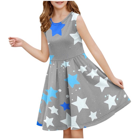 Cethrio Girls Casual Dresses, Dancewear Sleeveless A-Line Party Summer Dresses Gray Size 11-12 T