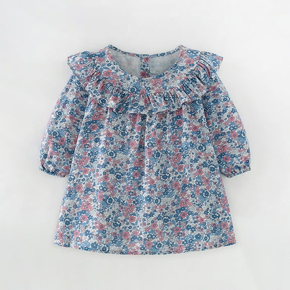 Cethrio Girls Casual Dresses Long Sleeve Blue Dresses Size 3Y