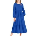 thumbnail image 1 of Cethrio Girls Casual Dresses, Long Sleeve Solid Color Crew Neck Party Maxi Dresses with Pockets Blue Size 8, 1 of 5