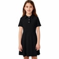 thumbnail image 1 of Cethrio Girls Casual Dresses, Mid-length Summer Short Sleeve Collared School Uniform Dresses Black Size 14-16, 1 of 7