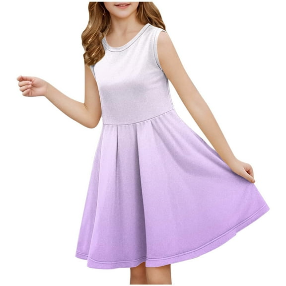 Cethrio Girls Casual Dresses, Party Gradient Print Dancewear Sleeveless Summer Dresses Purple Size 11-12 T