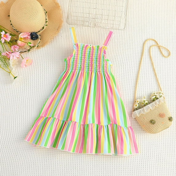 Wavsuf Girls Casual Dresses Summer Patchwork Striped Multicolor Dresses Size 6Y