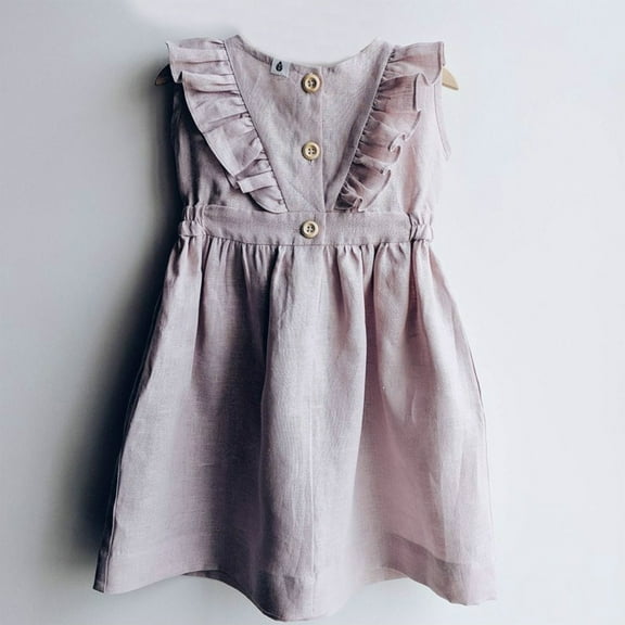 Wavsuf Girls Casual Dresses Summer Sleeveless Solid Cotton Linen Pink Dresses Size 3Y