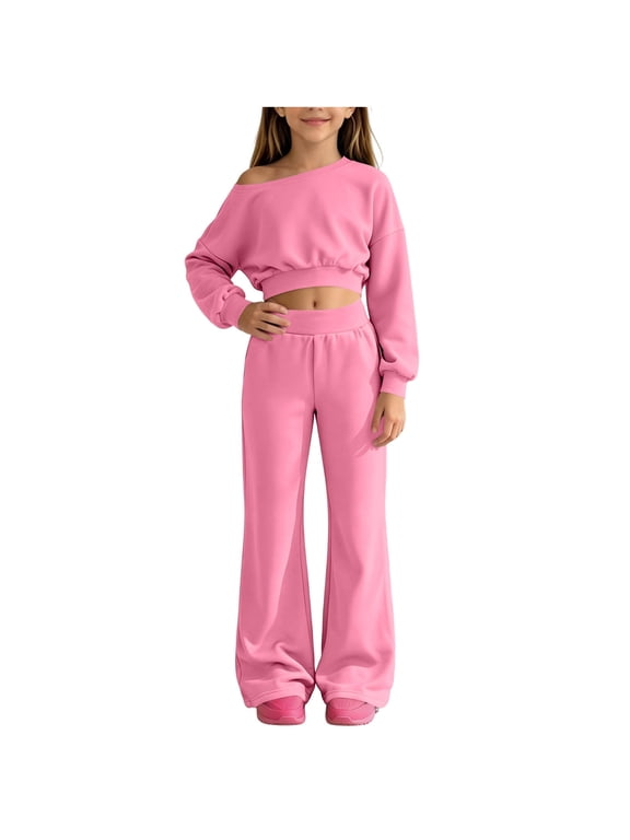 Girls Casual Outfit Sets, 2 Piece Long Sleeve Daily Spring Fall Kids Clothing Sets Size 5-6 Years Pink