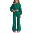 thumbnail image 1 of Cethrio Girls Casual Outfit Sets, Long Sleeve 2 Piece Daily Spring Fall Kids Clothing Sets Size 13-14 Years Army Green, 1 of 6