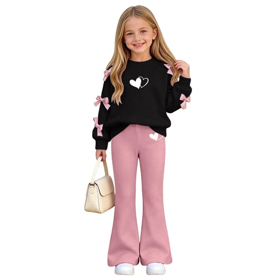 Cethrio Girls Casual Outfit Sets, Long Sleeve Spring Fall Princess 2 Piece Girls' Clothing Sets Watermelon Red Size 9-10 T