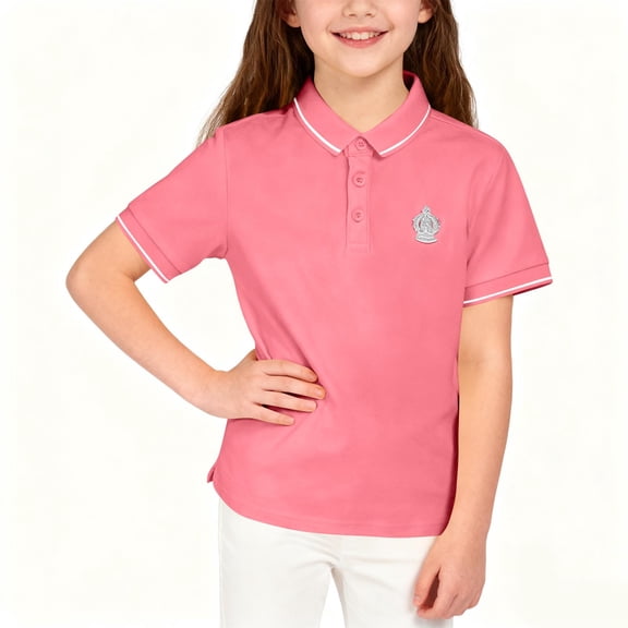 Cethrio Girls Casual Polo Shirts, Collared Summer Cotton School Uniform Short Sleeve Shirts Hot Pink Size 3-4 T