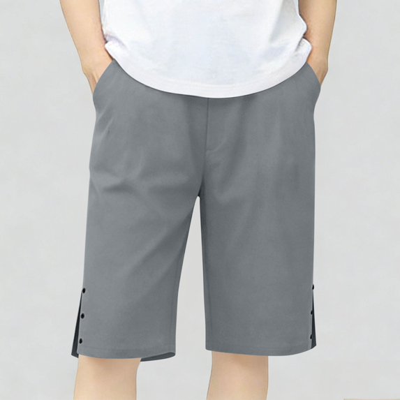 Cethrio Girls Casual Shorts, Cotton Knee Length Relaxed Fit Elastic Waist Summer Shorts with Pockets Gray Size 12-13 T