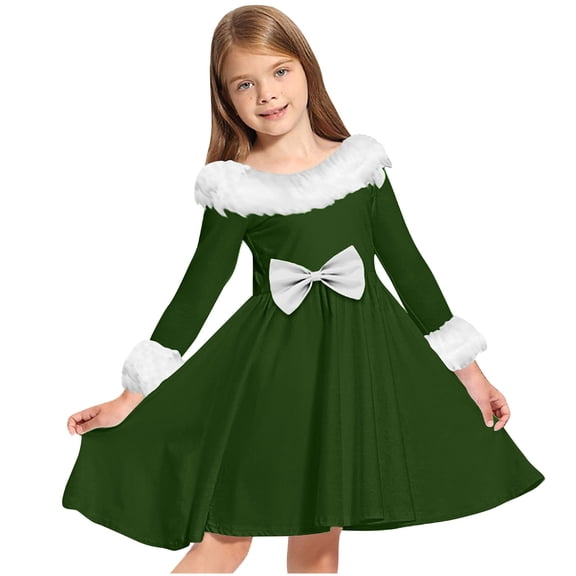 Cethrio Girls Christmas Dresses, Party A-Line Long Sleeve Dancing Princess Dresses Green Size 10-12