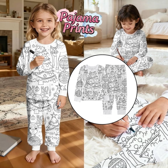 Cethrio Girls Christmas Pajama Sets, Crew Neck Long Sleeve Comfy 2 Piece Girls' Sleepwear Dark Gray Size 4-5 T