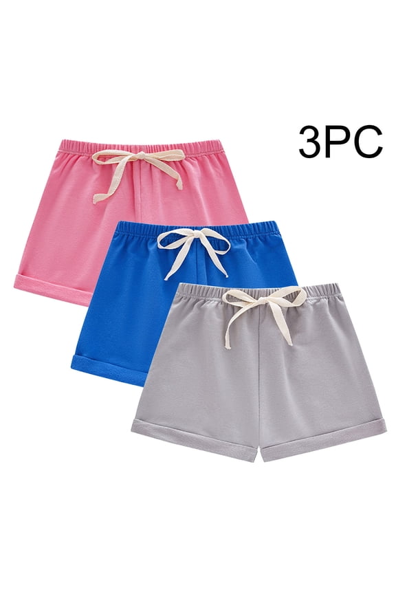 Girls Cotton Athletic Shorts, Summer Elastic Waist Casual 3 Piece Running Shorts Pink Size 8-9 T