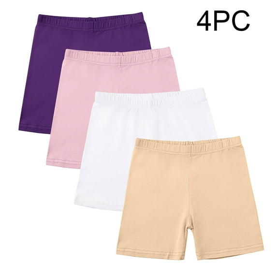 Cethrio Girls Cotton Bike Shorts, 4 Pack Dancing Soft Stretch Summer Leggings Multicolor Size 9-10 T